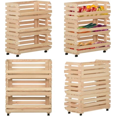 Carrello Portaverdure 77x30x80 cm in Legno Massello di Pino - Carrello portafrutta - Carrello in legno