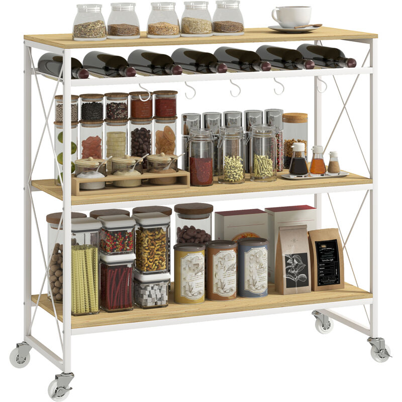 Carrello Portavivande A 4 Livelli 96,5x38x96,7 Cm Con Portabottigli...
