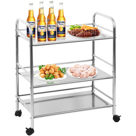 Carrello Portavivande da Cucina Haloyo®,3 Ripiani in Acciaio Inox,61 x 36 x 75cm,argentato