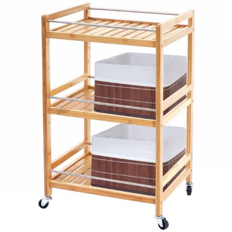 Carrello portavivande multiuso con ceste portaoggetti HHG-223 legno bambù
