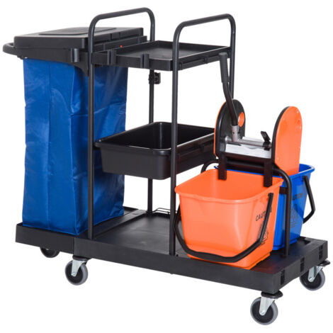 Carrello pulizia professionale con spremi secchio, 2 secchi da 18 L + spazio di stoccaggio, carrello multifunzione per pulizia professionale