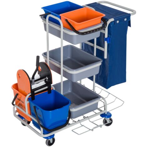 Carrello Pulizie Professionale con 4 Secchi Grigio