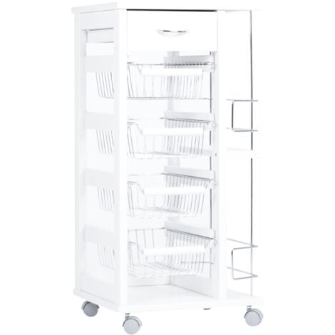 Carrello salvaspazio con cesti portafrutta e portabottiglie Bianco