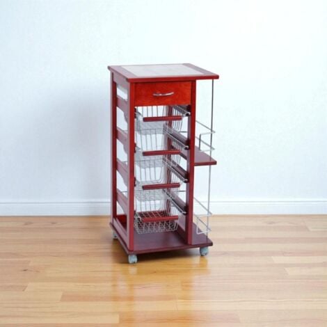 Carrello salvaspazio con cesti portafrutta e portabottiglie Ciliegio