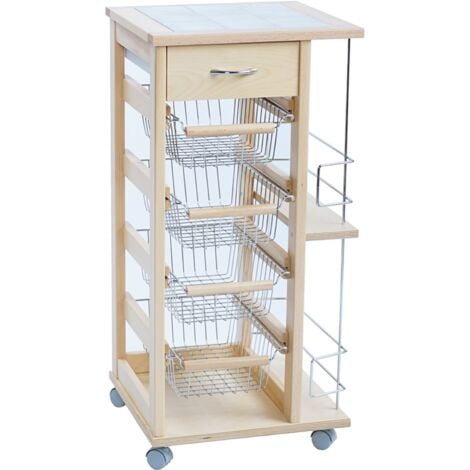 Carrello salvaspazio con cesti portafrutta e portabottiglie Naturale