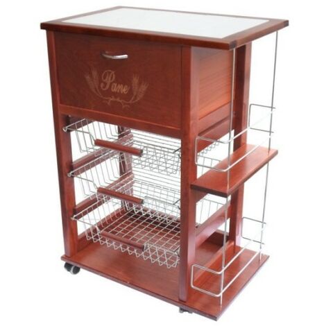 Carrello salvaspazio Vesuvio con portapane e portabottiglie ciliegio