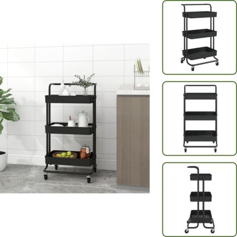 Carrello salvaspazio - vidaXL Carrello da Cucina 3 Ripiani Nero 42x35x85 cm Ferro e ABS - Carrello con ruote