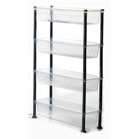 Carrello scaffale multiuso casa bagno slim stretto salvaspazio frutta verdura dispense bianco trasparente H81xP20xL50 contenitore