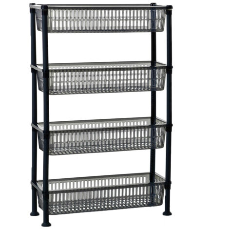 Carrello scaffale multiuso casa bagno slim stretto salvaspazio frutta verdura dispense nero trasparente H81xP20xL50 contenitore