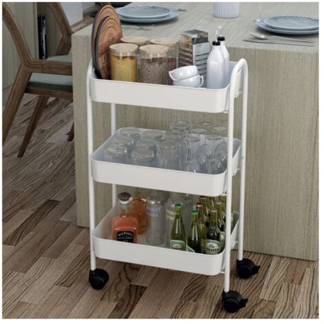 Carrello service multiuso Tier 3 ripiani con rotelle in metallo bianco