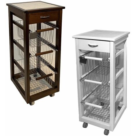 Carrello slim cucina legno portafrutta stretto 3cestini cassetto ripiano mattonelle salvaspazio ciliegio-naturale-bianco-noce - colorigenerali: naturale