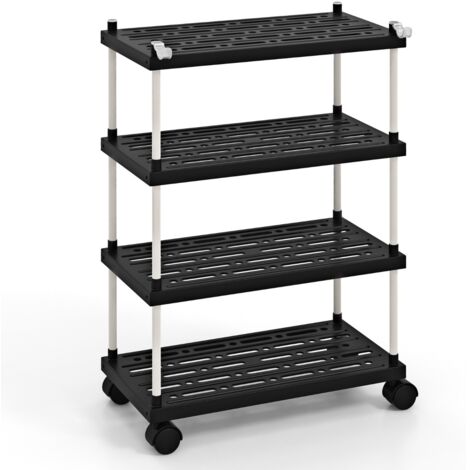 Carrello sottile a 4 piani con ruote bloccabili ganci laterali Mobiletto per bagno e cucina estraibile Nero