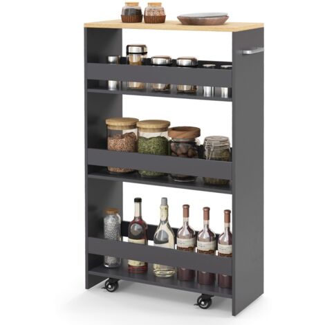 Carrello sottile da 20cm con ruote e ripiani aperti Carrello utilitario estraibile da cucina a 4 ripiani Grigio