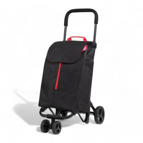 Carrello spesa con sacca poliestere nero 50 litri 4 ruote doppio uso struttura acciaio peso leggero zip frontale -  Blu