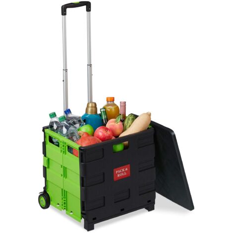 Carrello spesa pieghevole Relaxdays, 50 l, fino a 35 kg, con manico telescopico, 2 ruote, verde/nero