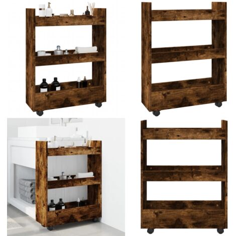 Carrello Stretto a 3 Livelli Rovere Fumo in Truciolato - Carrello stretto - Truciolato