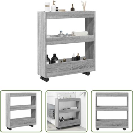 Carrello stretto -  Carrello Stretto a 3 Livelli Grigio Sonoma in Truciolato