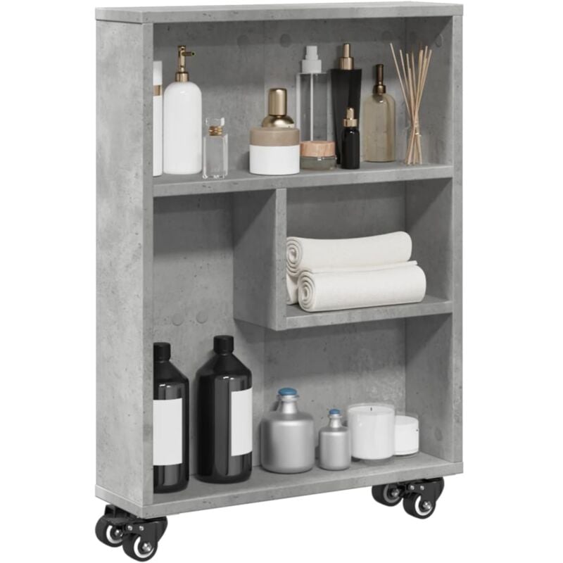 Carrello Stretto Grigio Cemento 48x13x68 cm in Truciolato