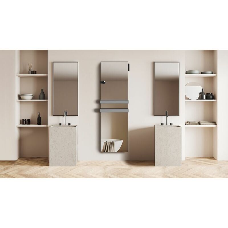 Carrera - radiateur seche Serviette verre miroir 1100W lcd - Miroir