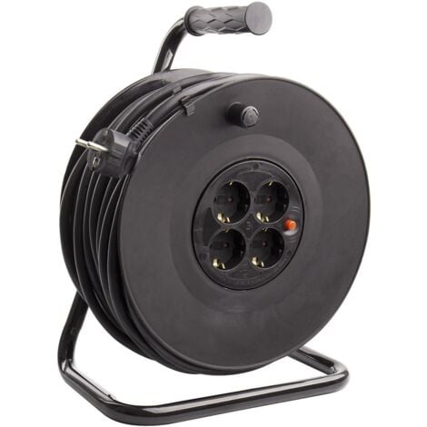 Carrete Alargador de Cable 40m 3x1.5mm con sistema Anti-Twist Negro