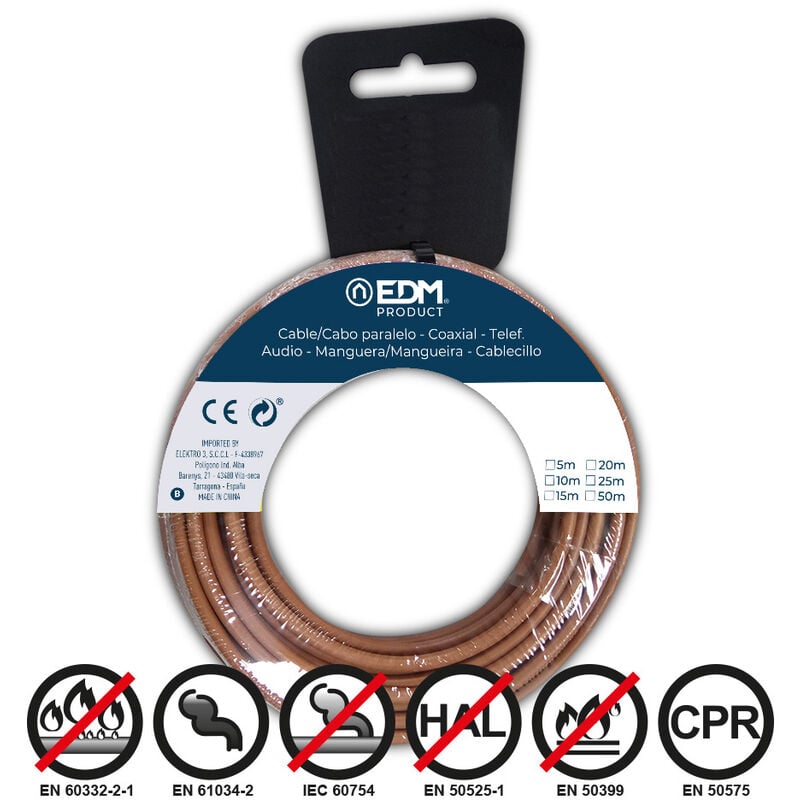 

Carrete cablecillo flexible 1,5mm marron 5mts libre de halógenos - EDM