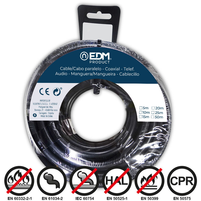 

Carrete cablecillo flexible 1,5mm negro 10mts libre de halógenos - EDM