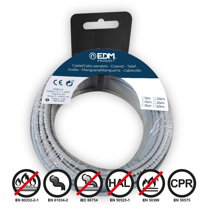 

EDM Carrete cablecillo flexible 2,5mm gris 5mts libre de halógenos