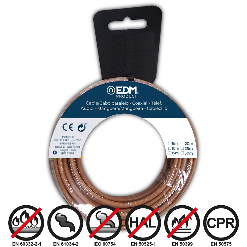 

Carrete cablecillo flexible 2,5mm marron 5mts libre de halógenos - EDM