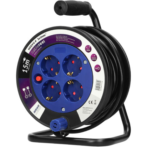 Carrete de cable alargador MINI 4 tomas 3x1 15m OR-AE-13170(GS)/15M schuko