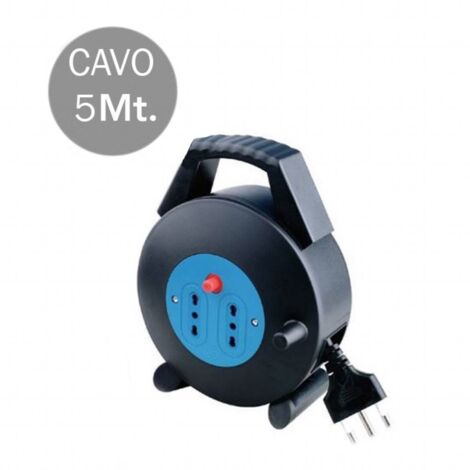 Carrete de cable alargador V-TAC con 2 enchufes bidireccionales de 10/16 A con protección térmica, color negro y enchufe de 16 A, 5 m