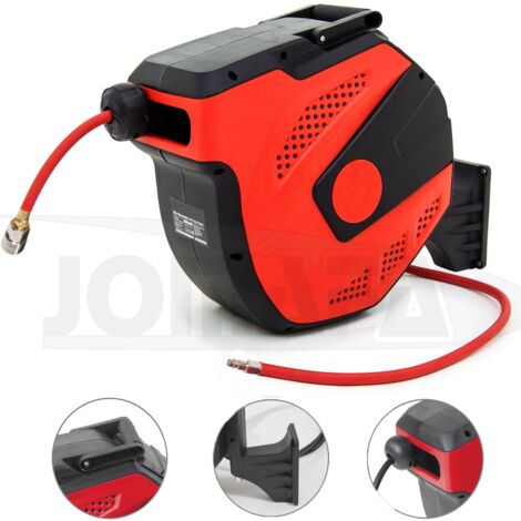 Carrete de Manguera Aire Comprimido 15 m + 2 m  Conector de 1/4"  Soporte Pared 180°  7,5 x 11.5 mm  ROJO