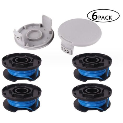 Carrete de repuesto de 6 piezas para desbrozadora, compatible con Ryobi One + AC14RL3A-18V 24V 40V, hilo de corte inalámbrico de 11 pies, 4 carretes + 2 tapas de corte