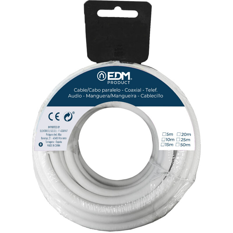 

EDM Carrete manguera plana blanca 2x0,75mm 5mts (audio)