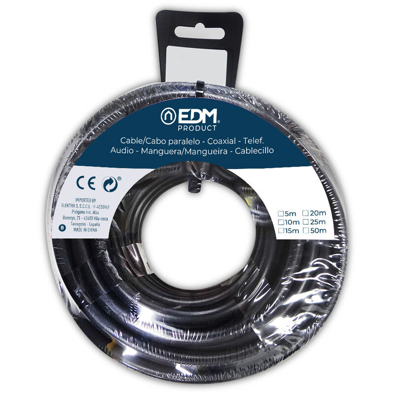 

EDM Carrete manguera plana negra 2x1mm 5mts (audio)