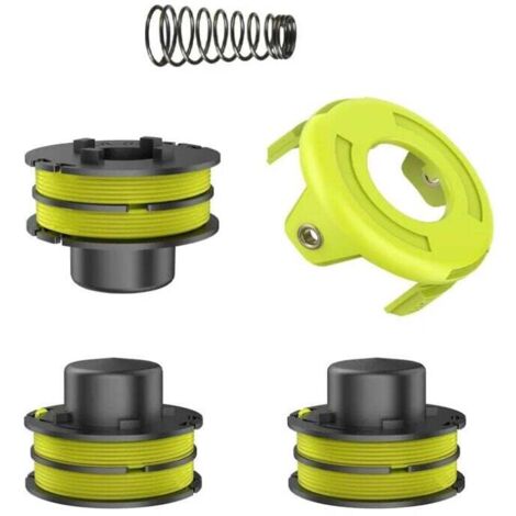 Carretes de hilo KZQ, compatibles con RLT3025F/S, RLT3525S, intercambiables, originales RAC119 (3 carretes de hilo de repuesto + 1 resorte + 1 funda para desbrozadora), 4,9 x 4,9 x 2,37 cm
