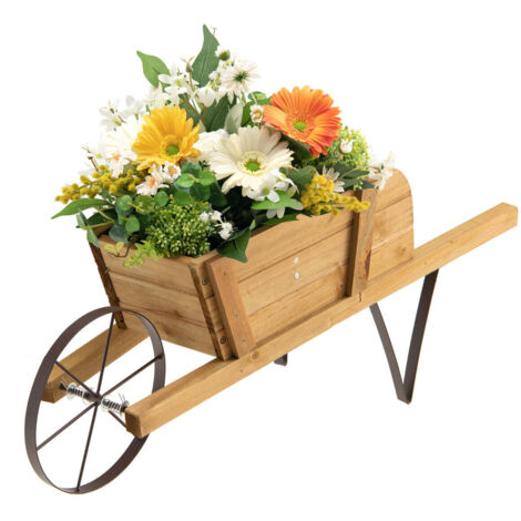 Carretilla de flores 695 x 26 x 295 cm fácil de mover rústica decorativa madera de pino y nogal 200014918