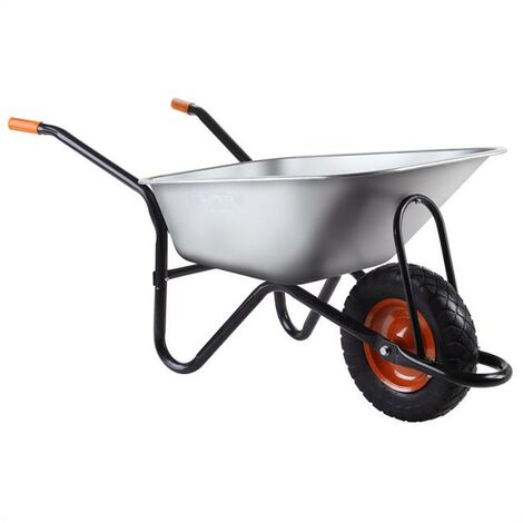 Carretilla Fuxtec FX-WB6404G Carga Máxima 120 kg Volumen 90 L Carro de transporte de acero galvanizado, carretilla de herramientas para jardín, rueda neumática incluida.