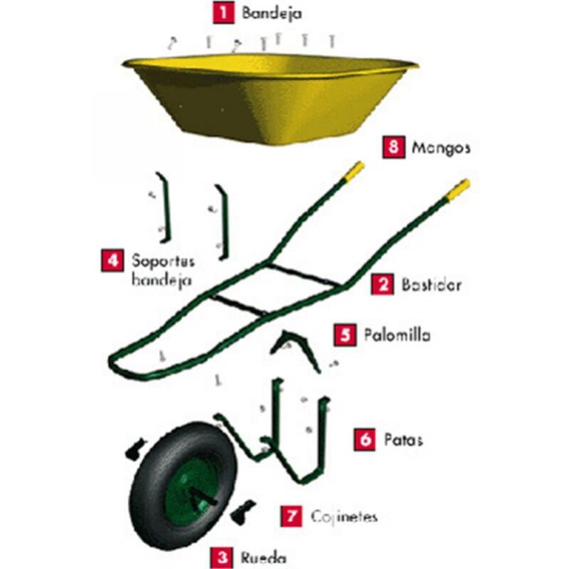 Brouette de chantier démontée Sanz Europa jaune 90lt