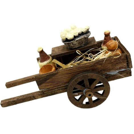 Carretto con Formaggio e Vino in Legno per Presepe 12099