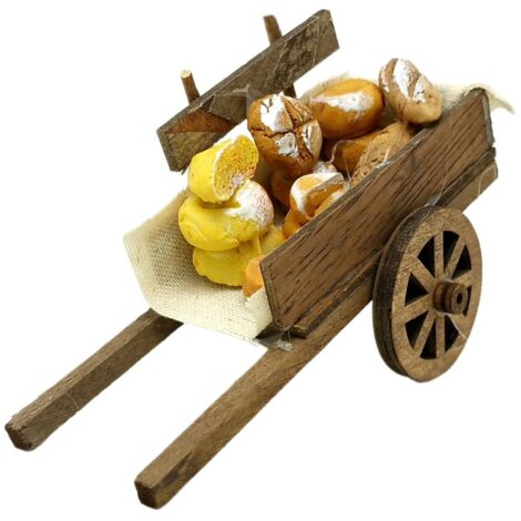Carretto con Pane 13 x 6 x 7.5 cm in Legno per Presepe 12098