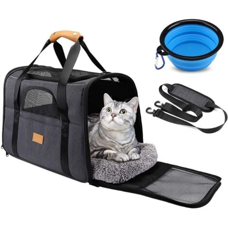 GNCPETS CARRIER SAC DE TRANSPORT POUR ANIMAUX DE COMPAGNIE AVEC BANDOULIERE REGLABLE COUSSIN AMOVIBLE ET BOL OFFRE EXCLUSIVE