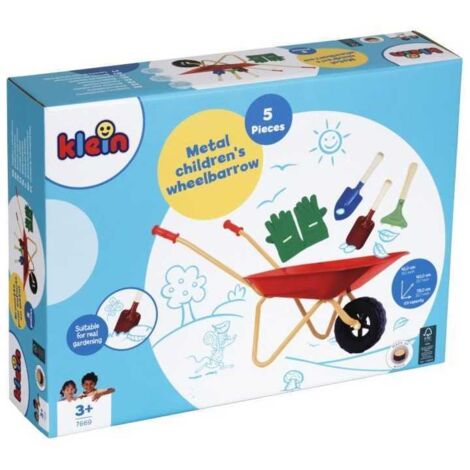 Carriola per bambini KLEIN 7669 in metallo con 3 strumenti e guanti, capacità 10 kg
