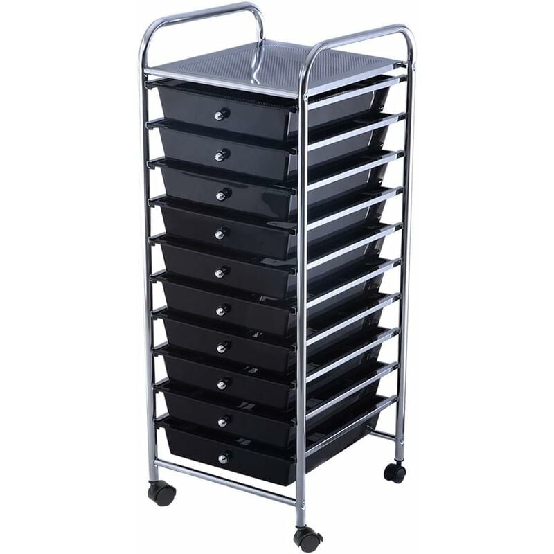 

Carrito Auxiliar Almacenamiento 10 Cajones 4 Ruedas Carro Organizador Metal Negro