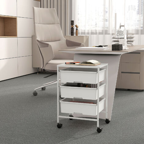 Carrito Auxiliar con Ruedas con 3 Cestas para Almacenamiento y Marco de Acero para Cocina Baño 40,8x33,5x60,5 cm Blanco