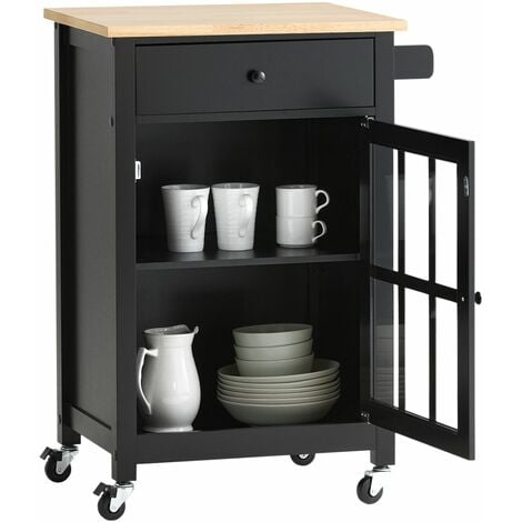 Carrito Auxiliar de Cocina con un cajón y una Puerta L63 x P46 x H88 cm Negro FKW98-SCH SoBuy ES
