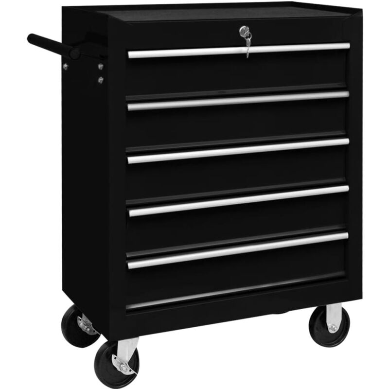 

vidaXL Carrito caja de herramientas 5 cajones negro - Negro