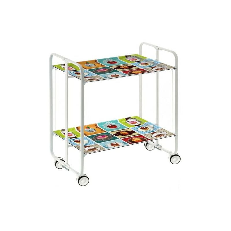 

DON HIERRO, Carrito auxiliar con ruedas BAUHAUS armazón metálico color blanco, 2 bandejas.,. Diseño y fabricación española.