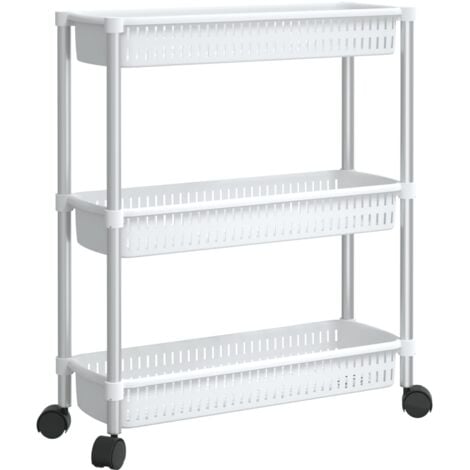 Carrito de almacenaje de 3 alturas aluminio plateado y blanco vidaXL