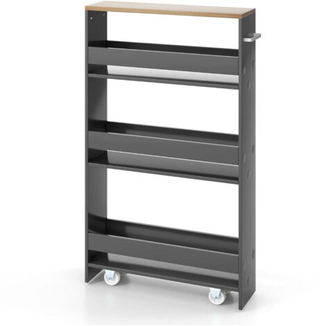 Carrito de almacenaje móvil de 4 niveles 47,5 x 13 x 80,5 cm práctico y moderno en gris y madera 200019380