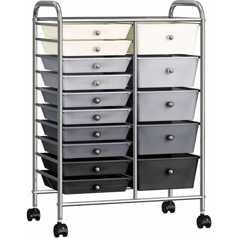 

Carrito de almacenaje portátil XXL 15 cajones plástico ombre